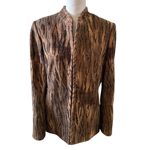 Neiman Marcus Exclusive Tiger Animal Print Wool Blazer Brown Black 12 - Picture 1 of 6